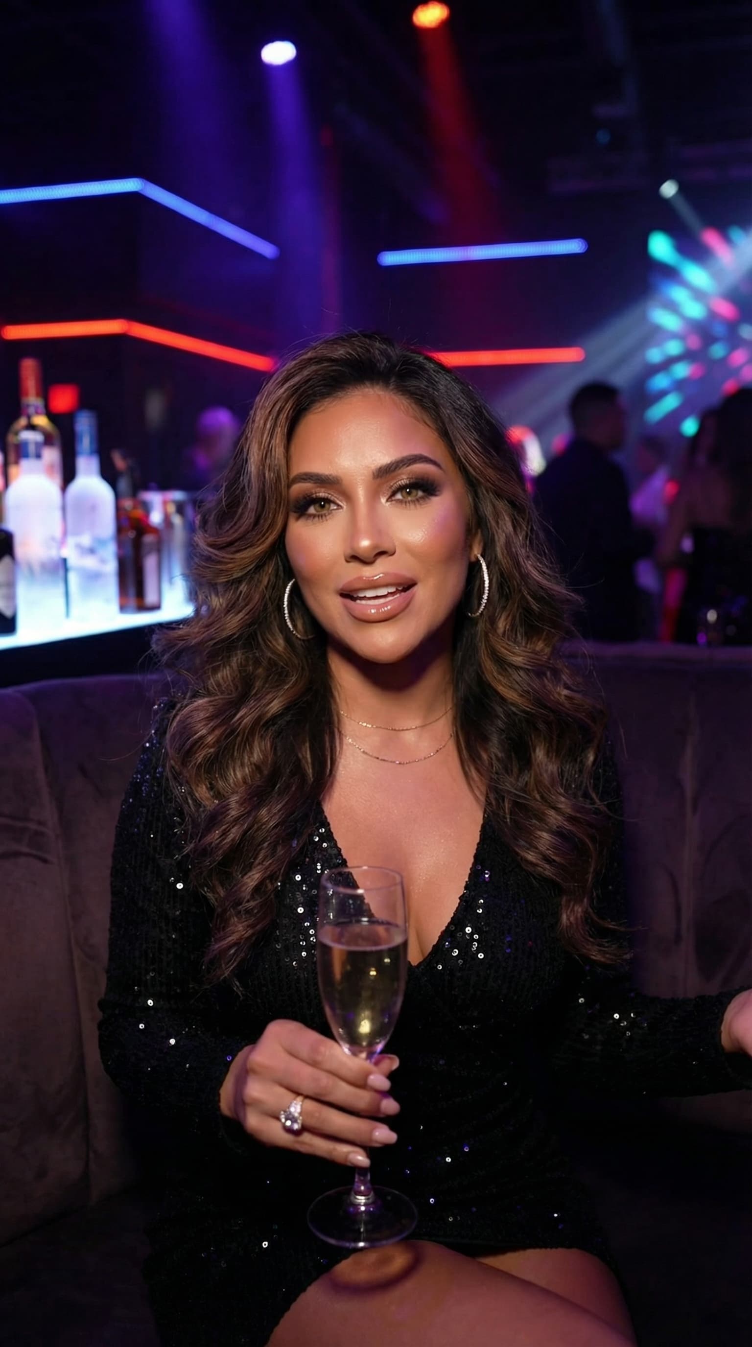 Latina Beauty Influencer at Nightclub VIP Lounge