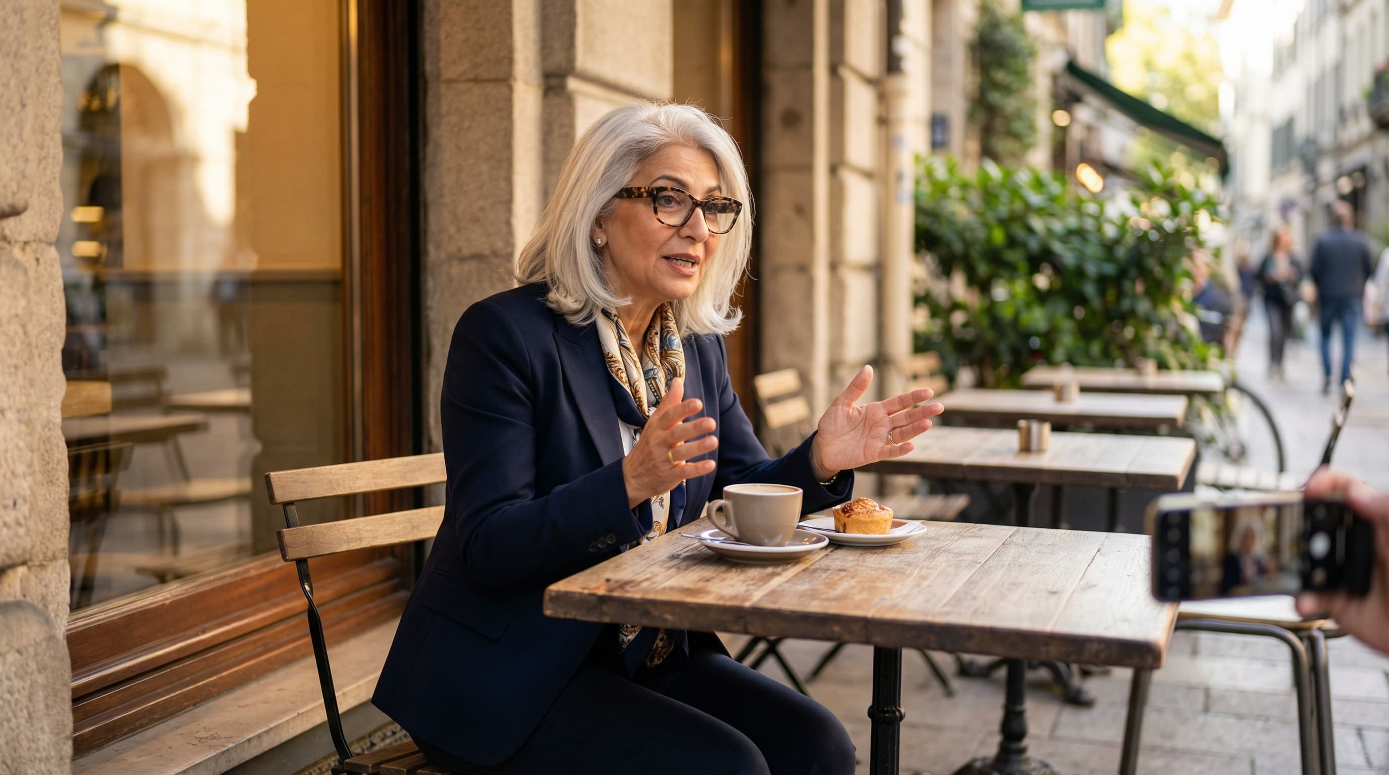 Middle Eastern Travel Vlogger in Stylish Cafe