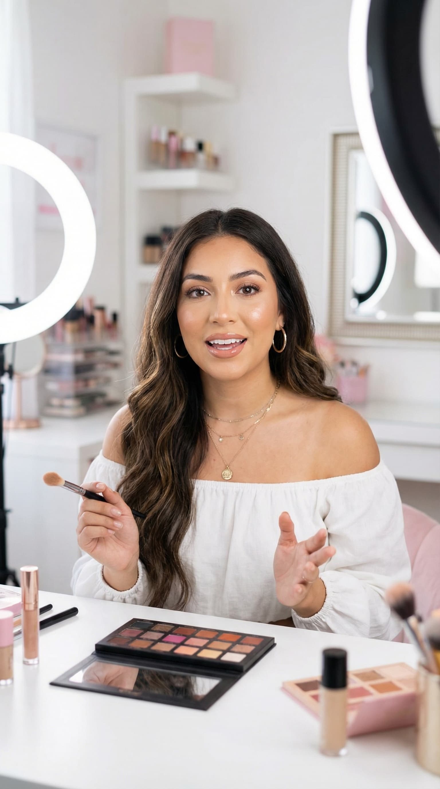 Beauty Influencer in Bright Studio