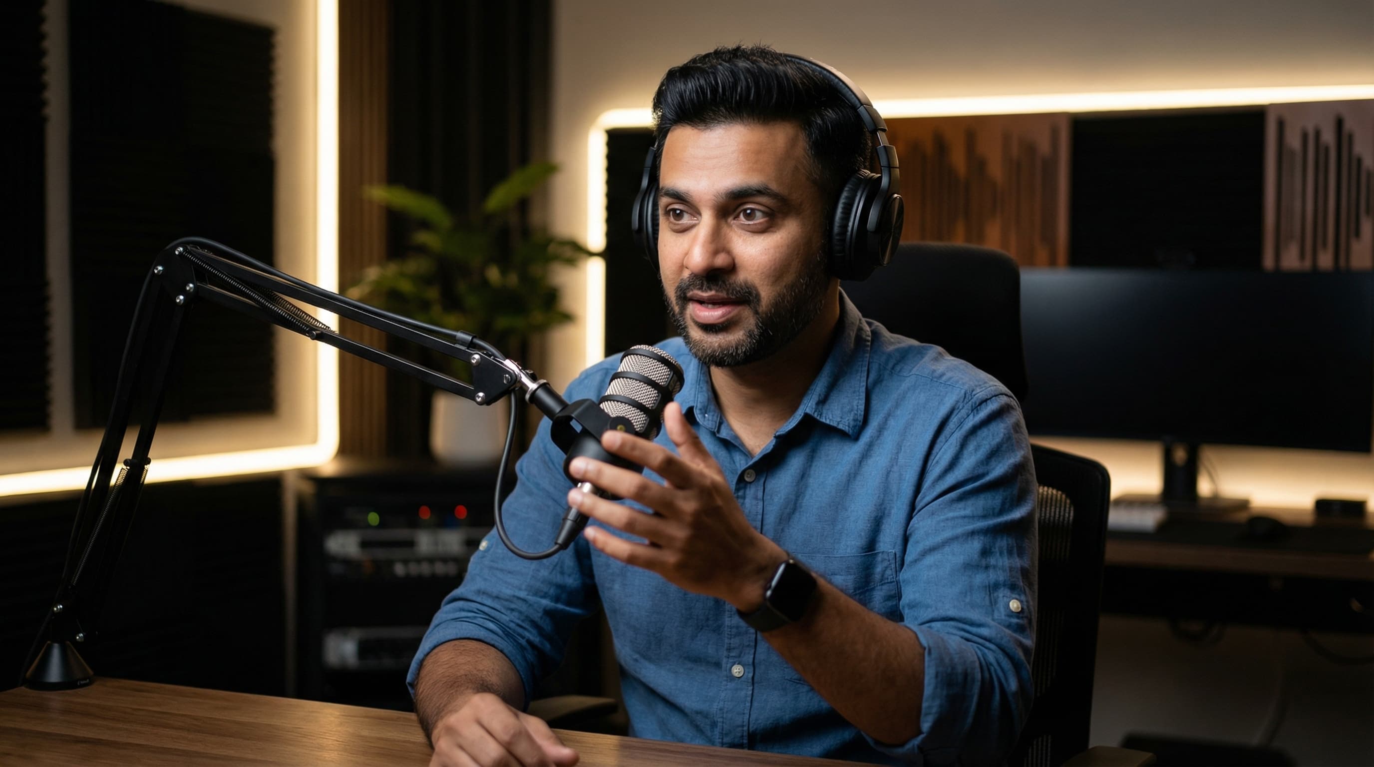 Podcast Host in Professional Studio