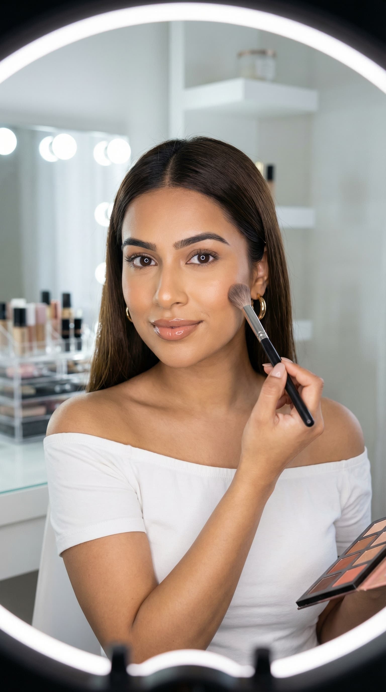 Beauty Influencer in Vanity Studio Setup