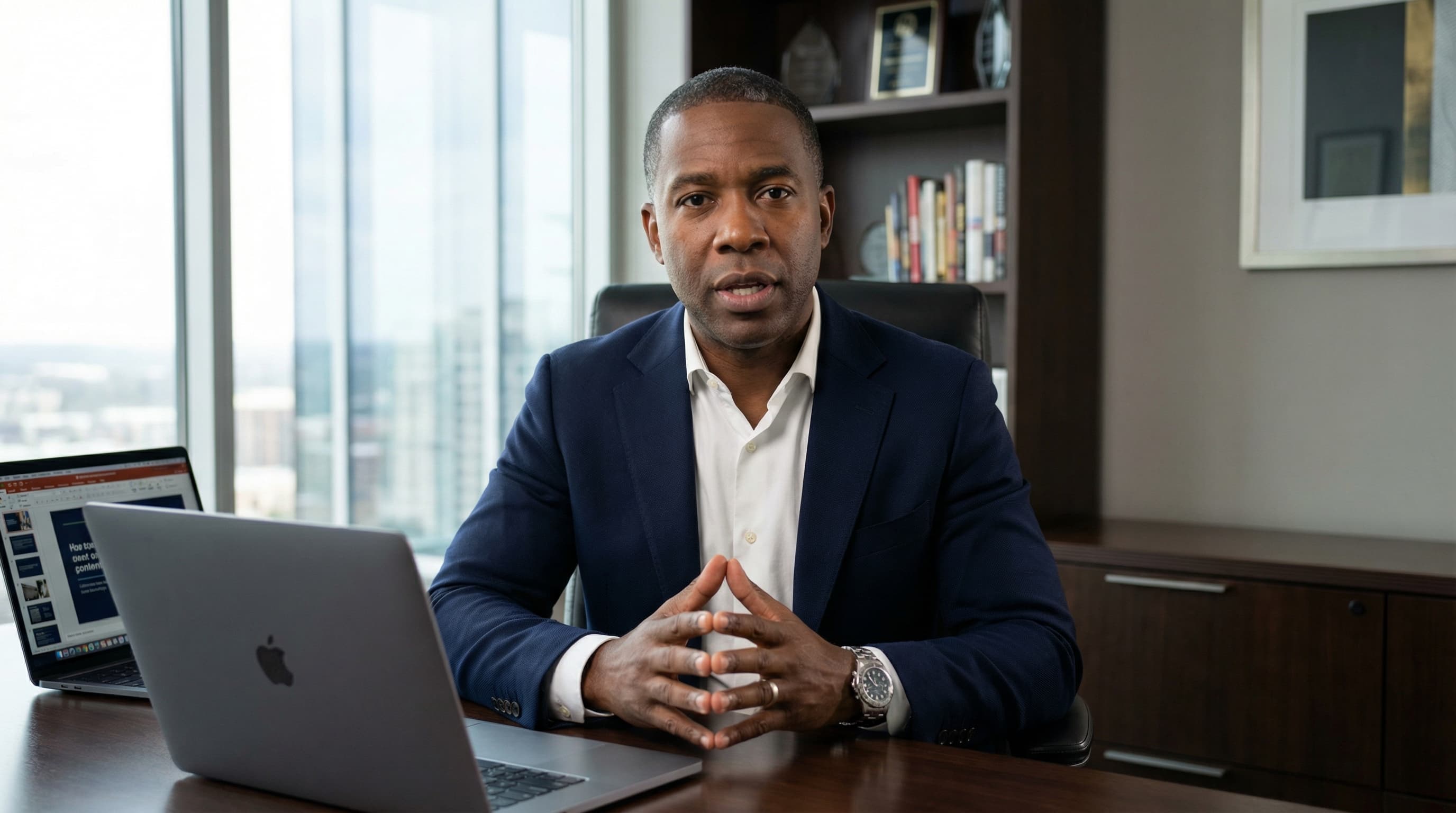African American Business Professional in Luxury Home Office