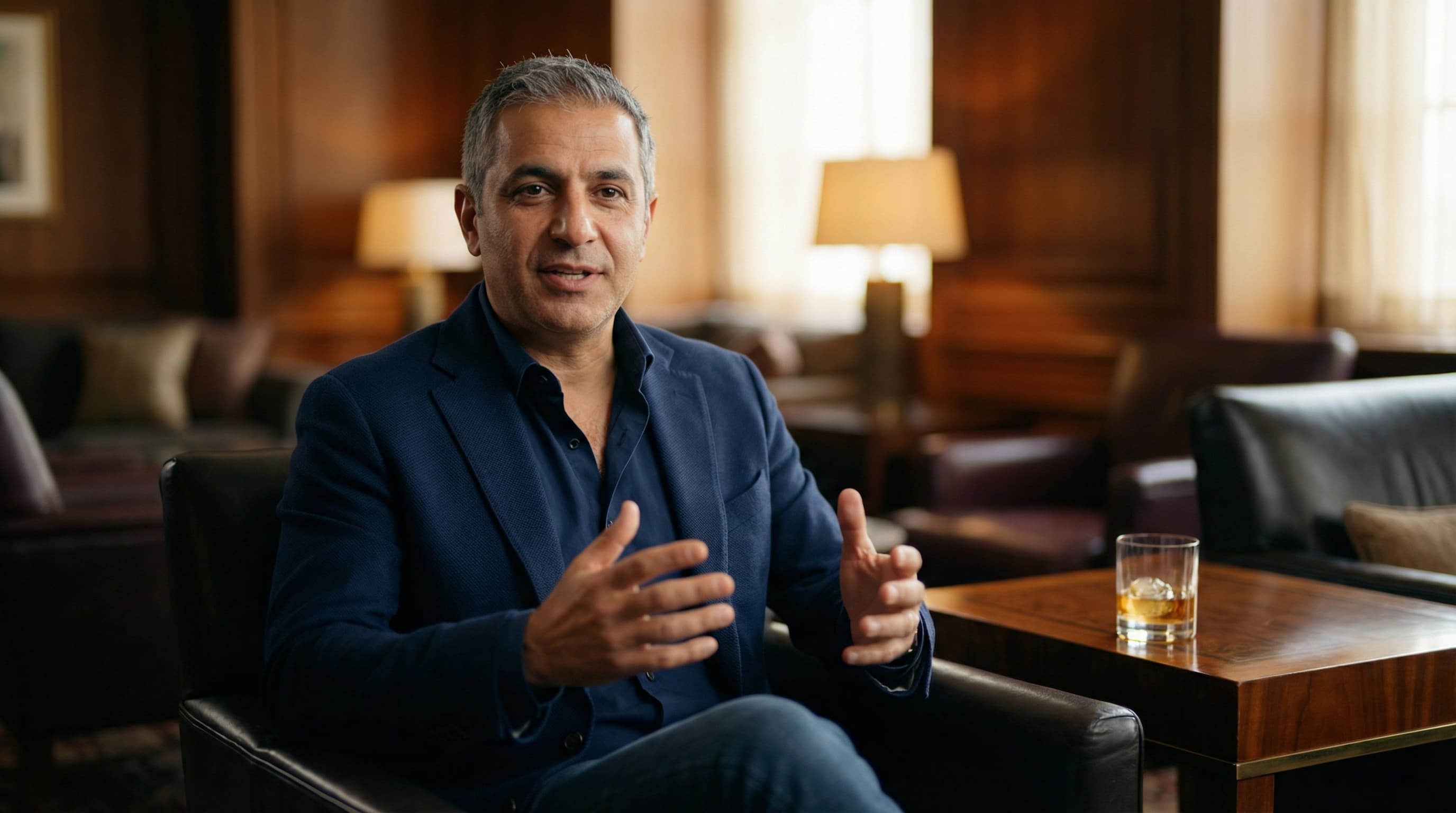 Middle Eastern Male Business Content Creator at Exclusive Club Lounge