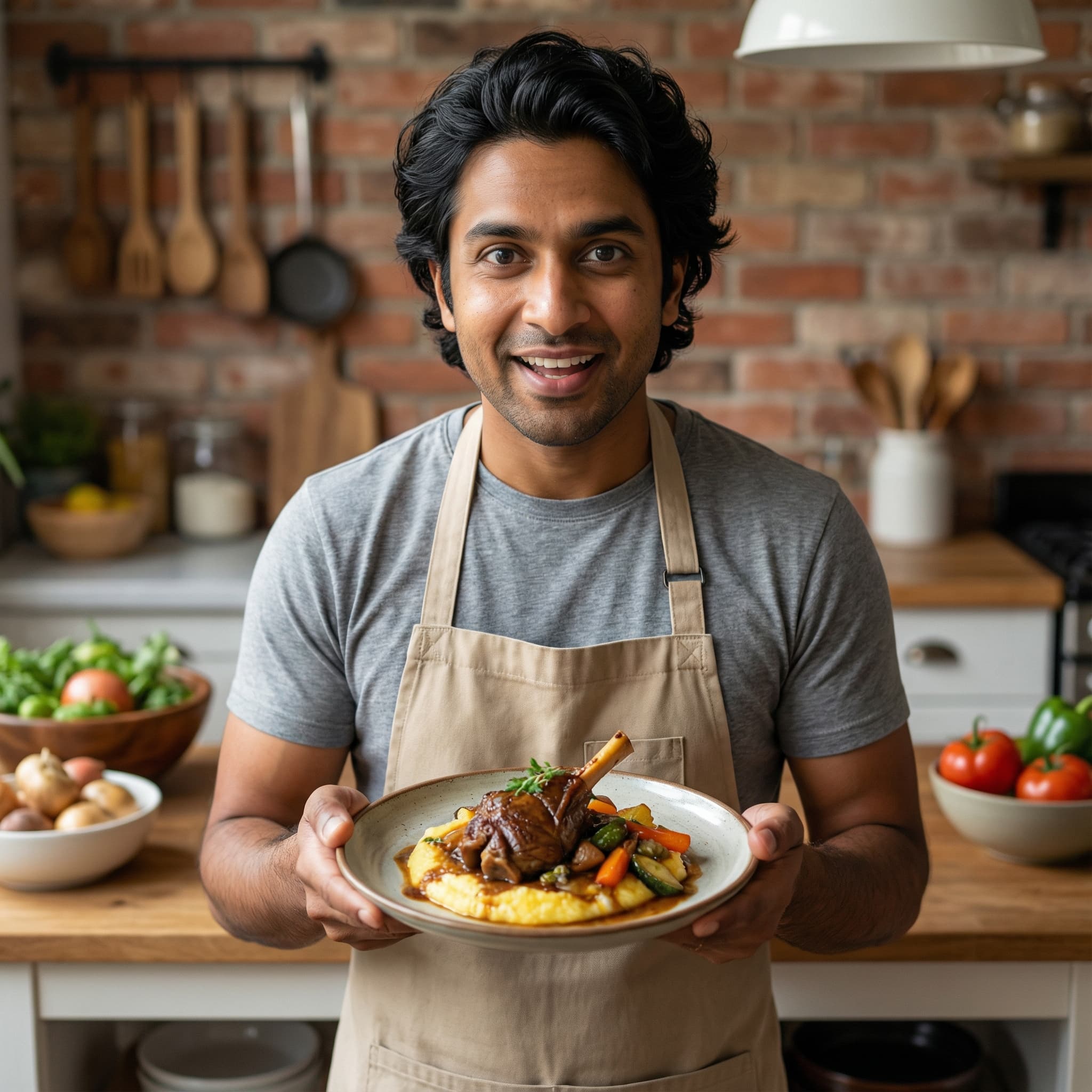 Food Creator in Rustic Kitchen Setting