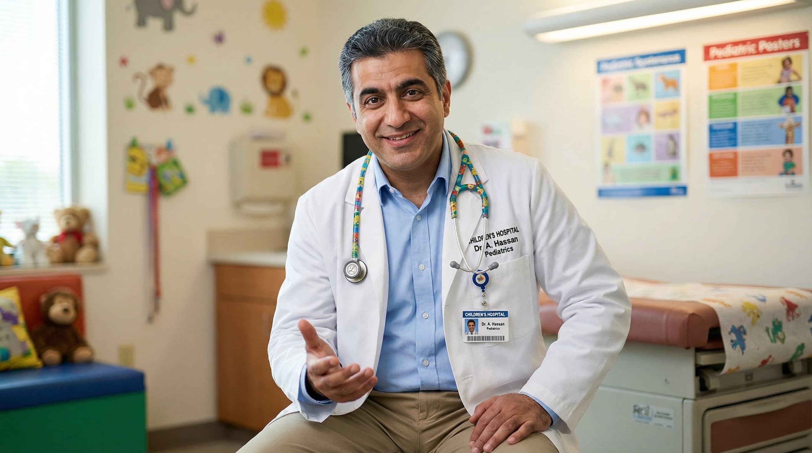 Male Pediatrician in Children's Hospital Exam Room