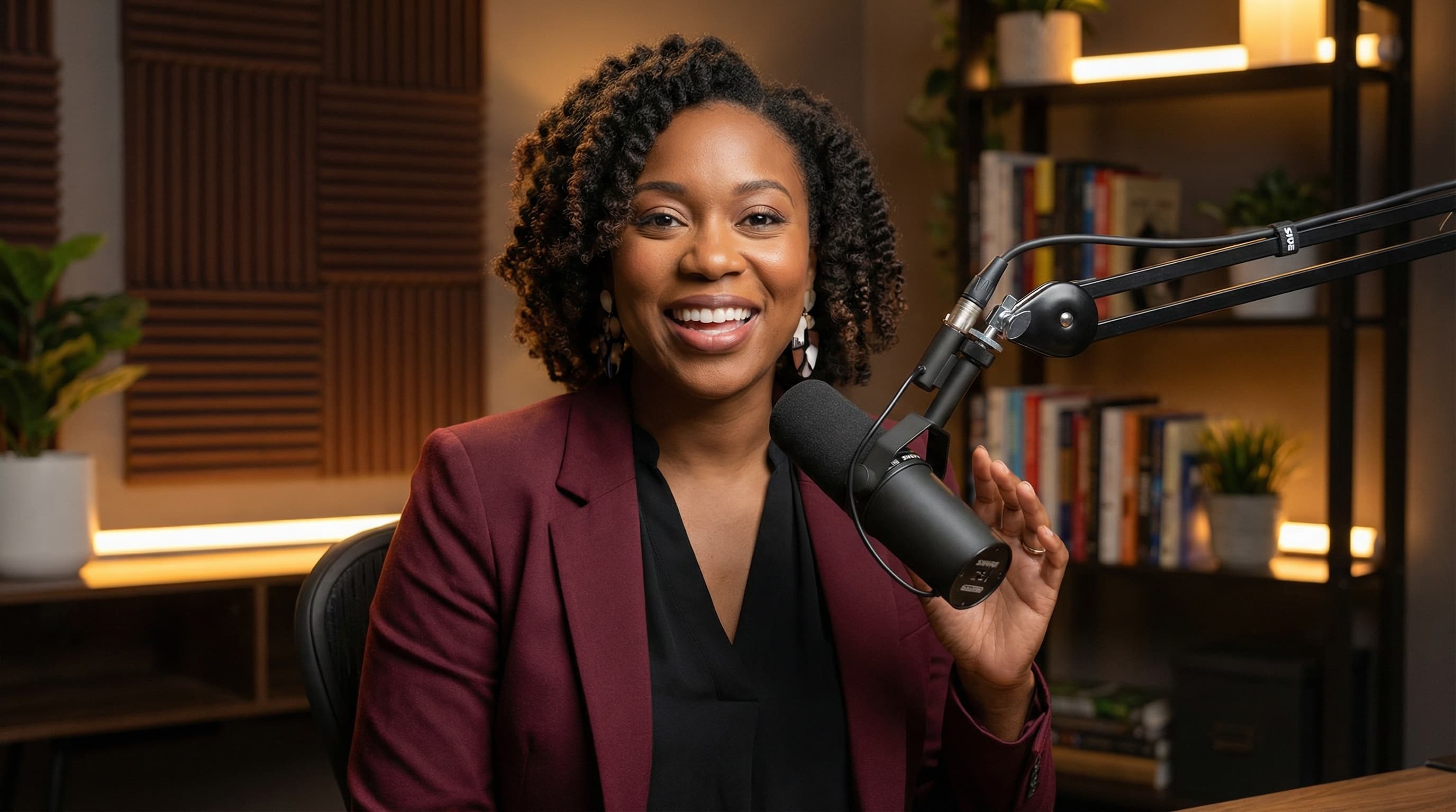 Female Podcast Host in Professional Studio