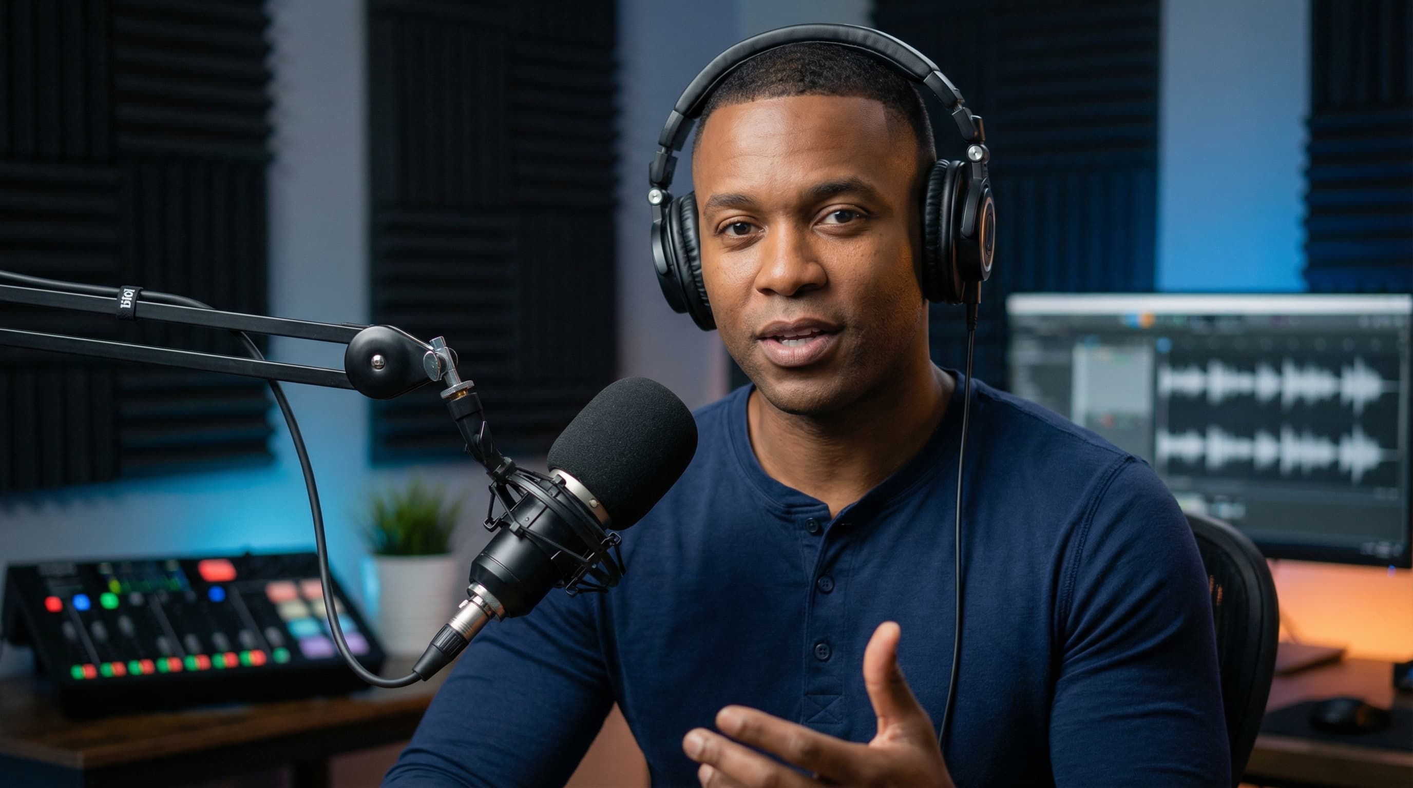 Male Vocal Coach in Professional Podcast Studio